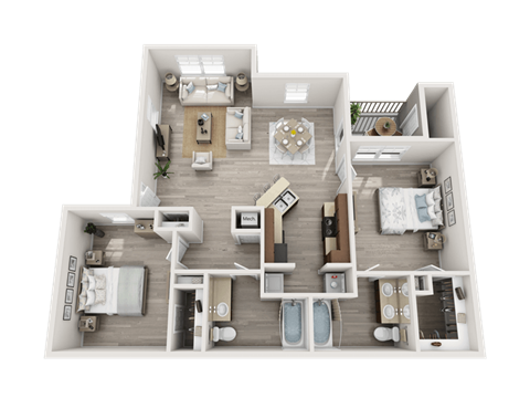 Floor plan for 2 beds, 2 baths, 1160 sqft
